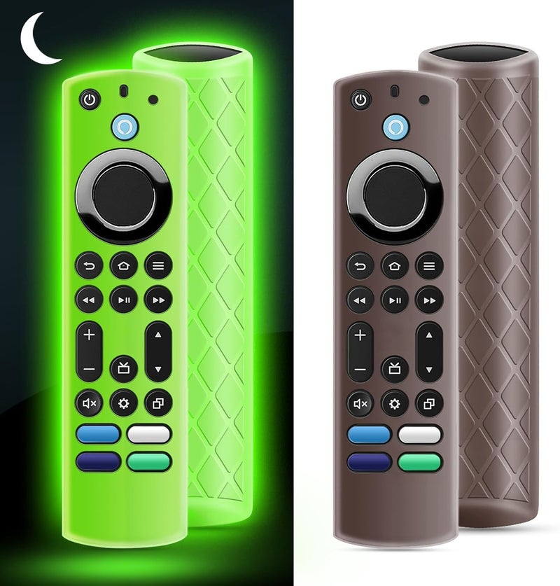 OneBom (2Pcs) Silicone Remote Cover Glow in The Dark with Black Lanyard, Lightweight Anti-Slip Shockproof Remote Case(Glow Green&Brown) - Image 1